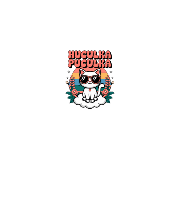 Huculka Puculka pisică 1 model alb pe tricou