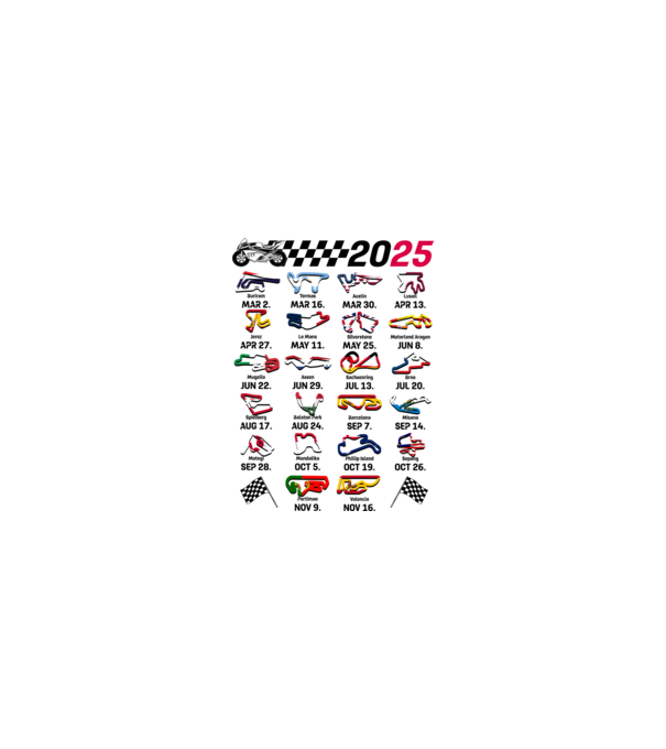 MOTOGP 25 CALENDAR alb model nisipiu pe tricou