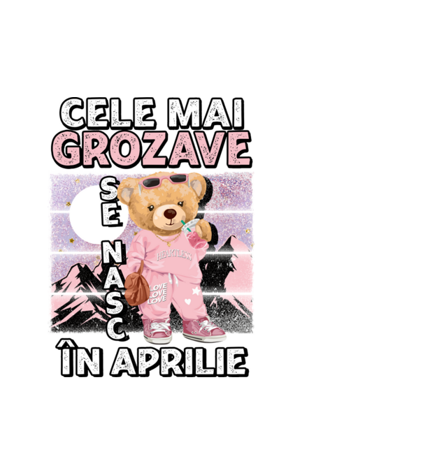 RETRO teddy fetişcană APRILIE model alb pe tricou