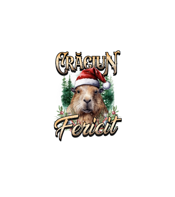 Capybara christmas model negru pe tricou