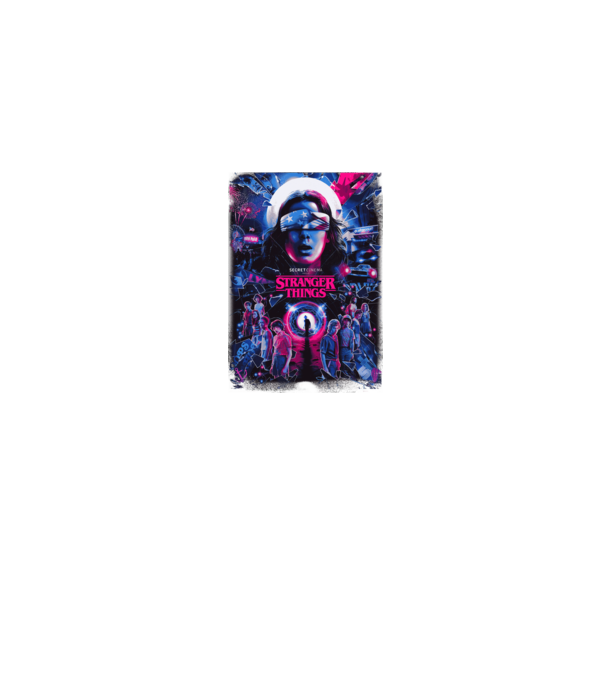 stranger things poster neon model albastru jeanși pe tricou