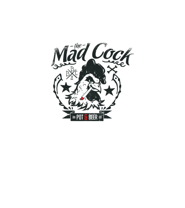 The Mad Cock model alb pe tricou