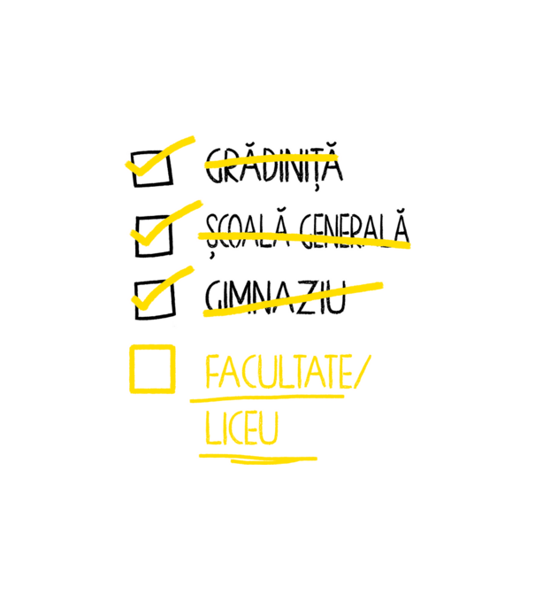Cheklist educație - Gimnaziu alb model nisipiu pe tricou