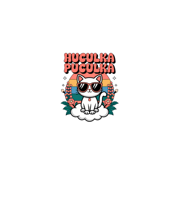 Huculka Puculka pisică 1 model alb/roșu pe tricou