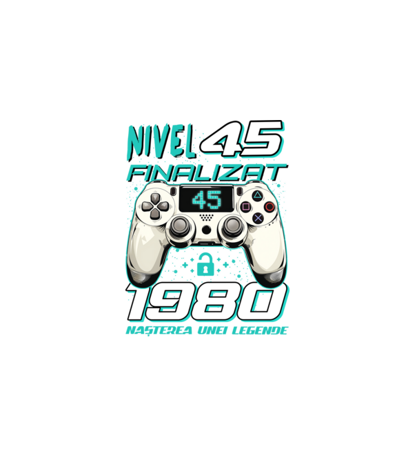 Nivel finalizat 45 1980 model negru pe tricou