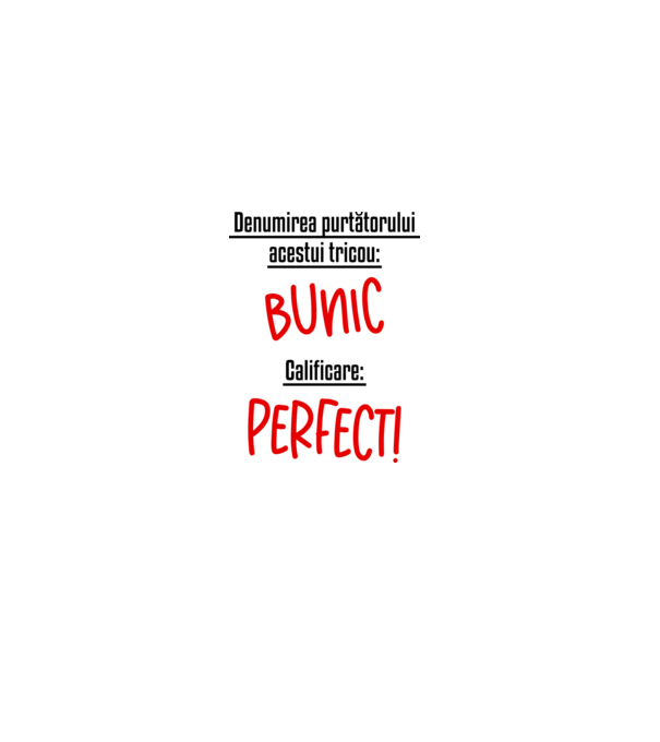 Denumirea purtătorului acestui tricou: bunic! Calificare: Perfect! model alb pe tricou