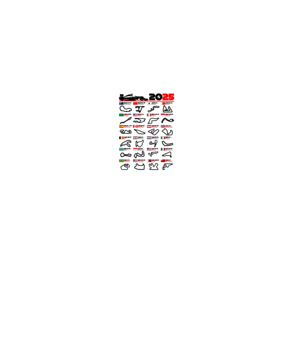 F1 calendar 2025 model alb pe tricou