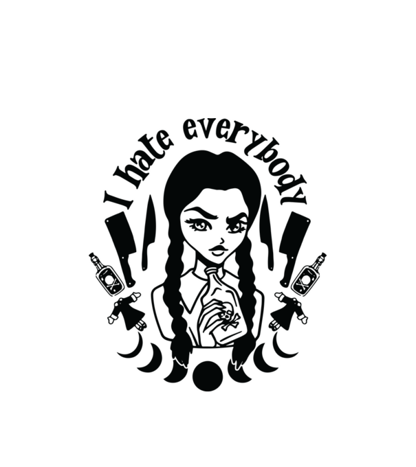 I hate everybody cartoon model alb pe tricou
