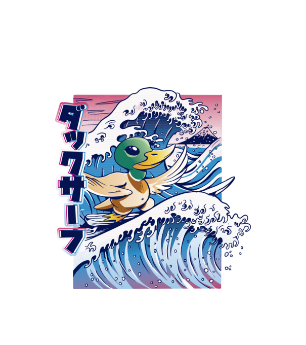 Surfer Duck model alb pe tricou