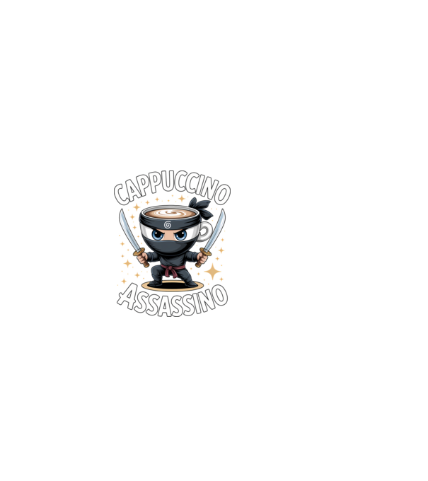 Cappuccino Assassino model negru pe tricou