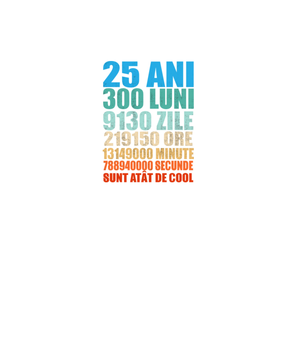 De 25 ani - luni - zile - ore - minute - secunde - sunt atât de cool model negru pe tricou