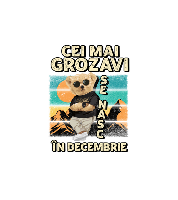 RETRO teddy DECEMBRIE model alb pe tricou