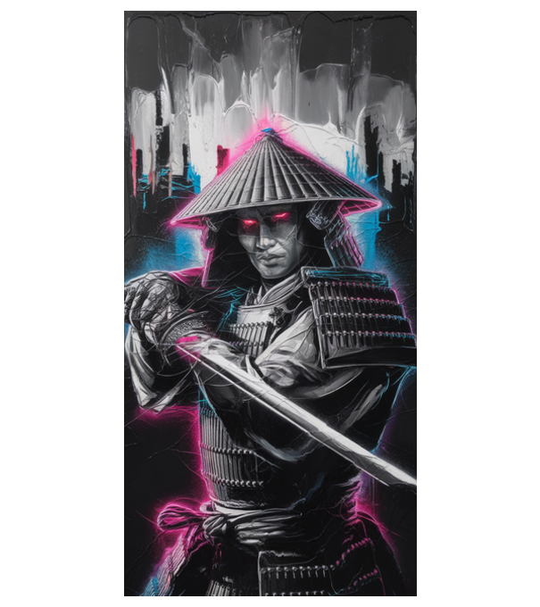 Samurai cyberpunk model alb pe tricou
