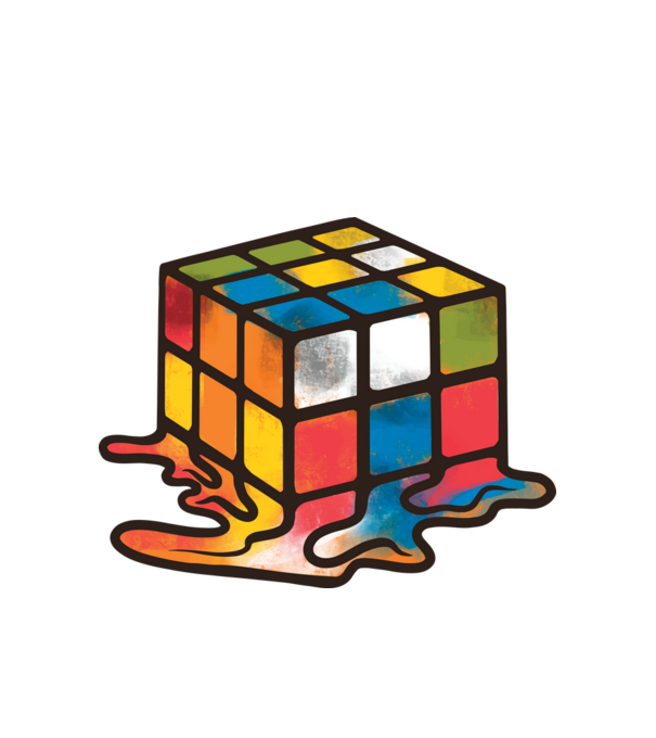 Melted Rubik model alb pe tricou