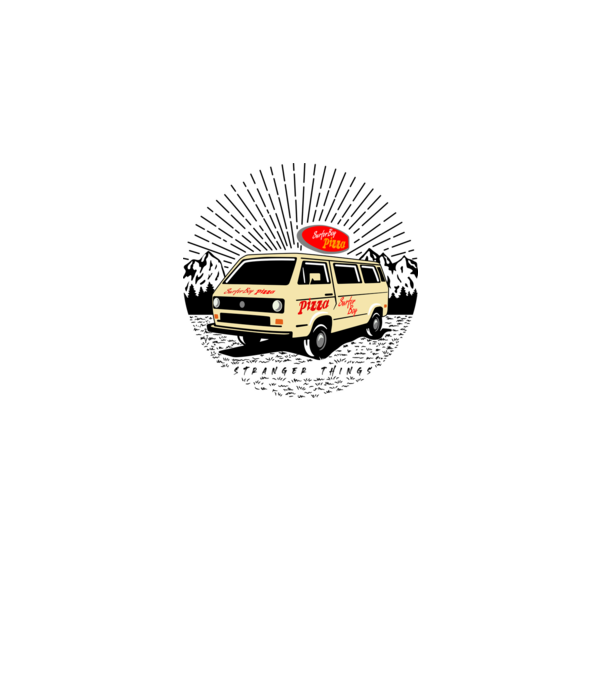 surfer boy pizza bus stranger things model alb pe tricou