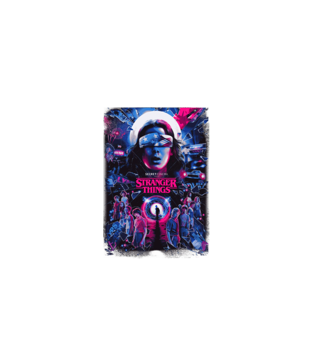 stranger things poster neon model negru pe tricou