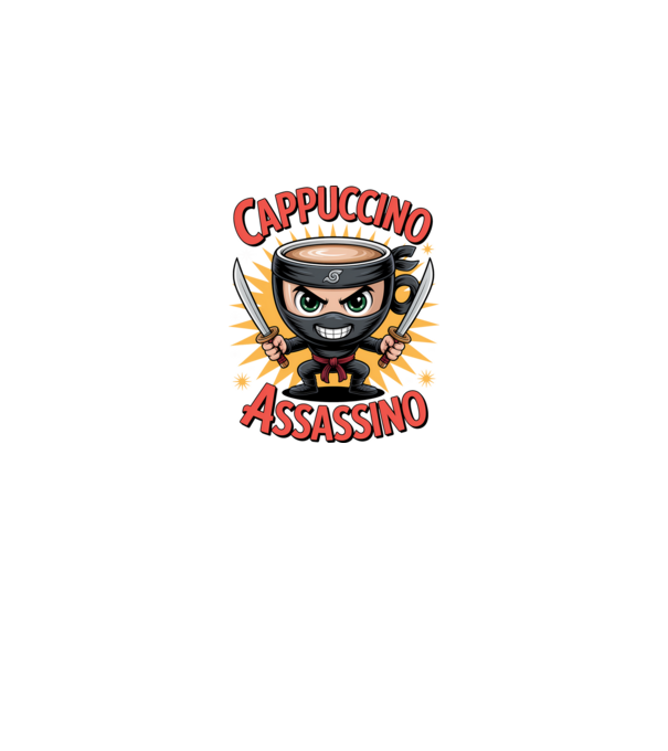 Cappuccino Assasino model negru pe tricou