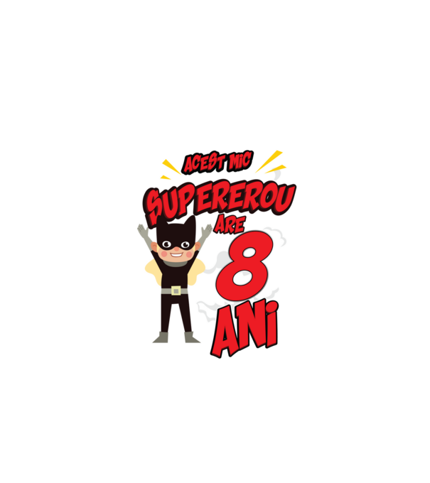 Acest mic supererou are 8 ani model negru pe tricou
