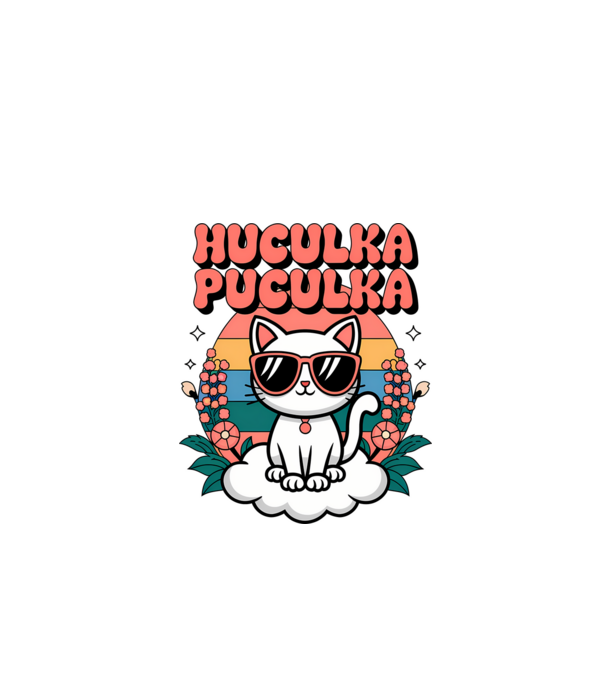 Huculka Puculka pisică 1 model alb pe tricou