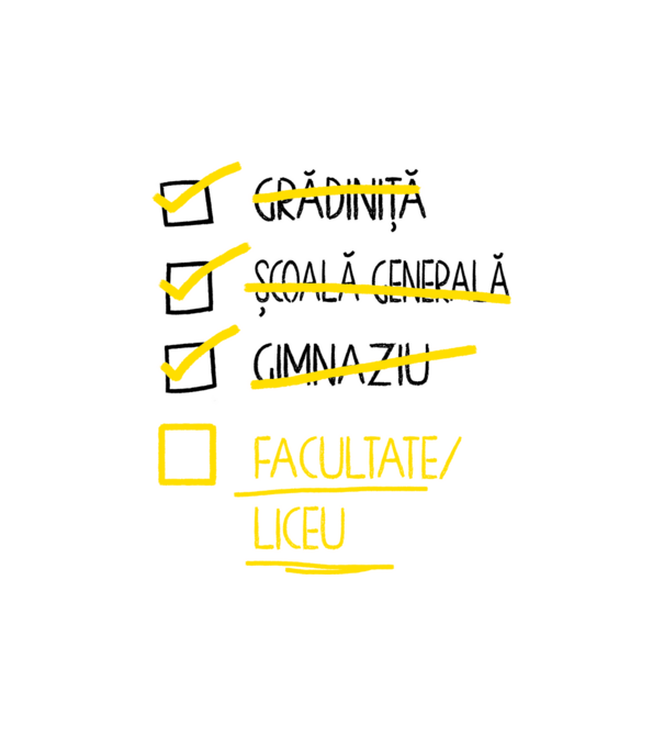 Cheklist educație - Gimnaziu alb model alb pe tricou
