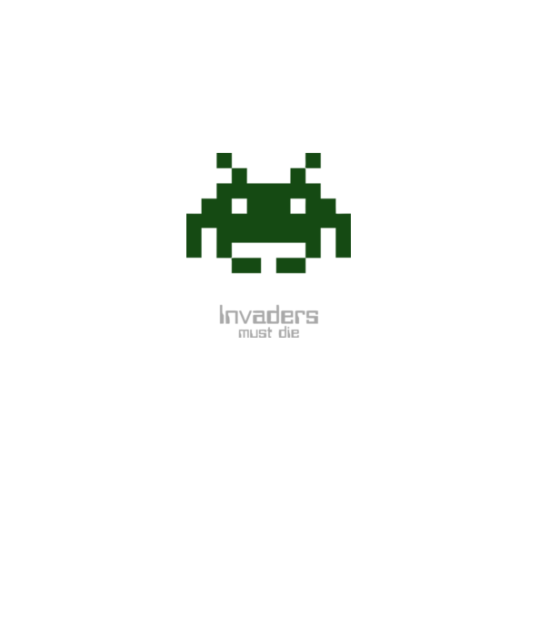 Invaders Must Die model alb pe tricou