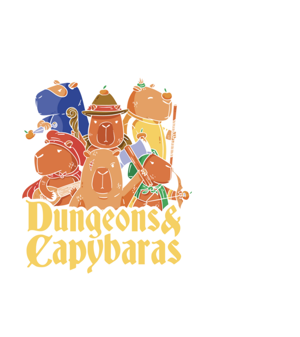 Dungeons and Capybaras model alb pe tricou