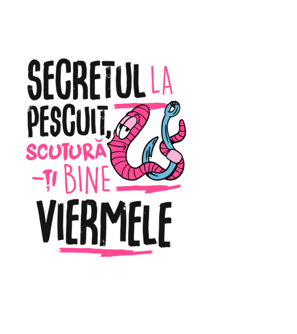 Secretul la pescuit scutură-ți bine viermele model negru pe tricou