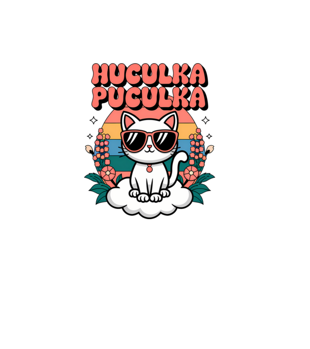 Huculka Puculka pisică 1 model alb pe tricou
