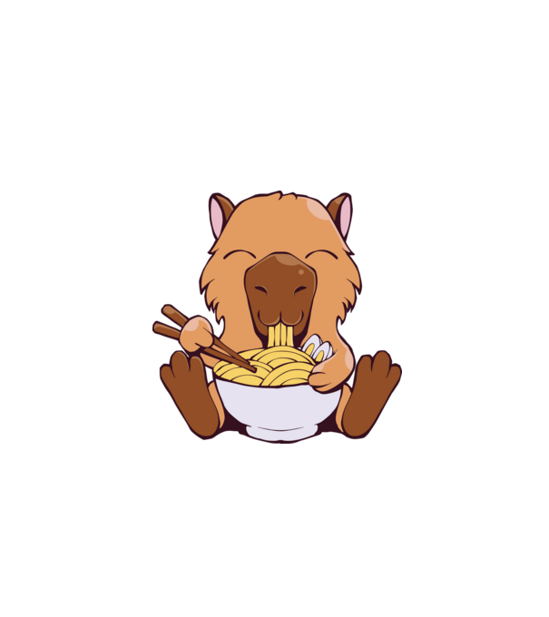 Capibară Ramen model alb pe tricou