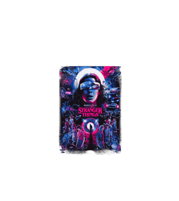 stranger things poster neon model negru pe tricou