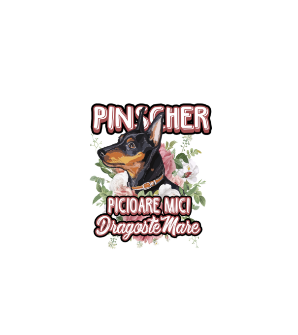 Pinscher picioare mici dragoste mare model alb pe tricou