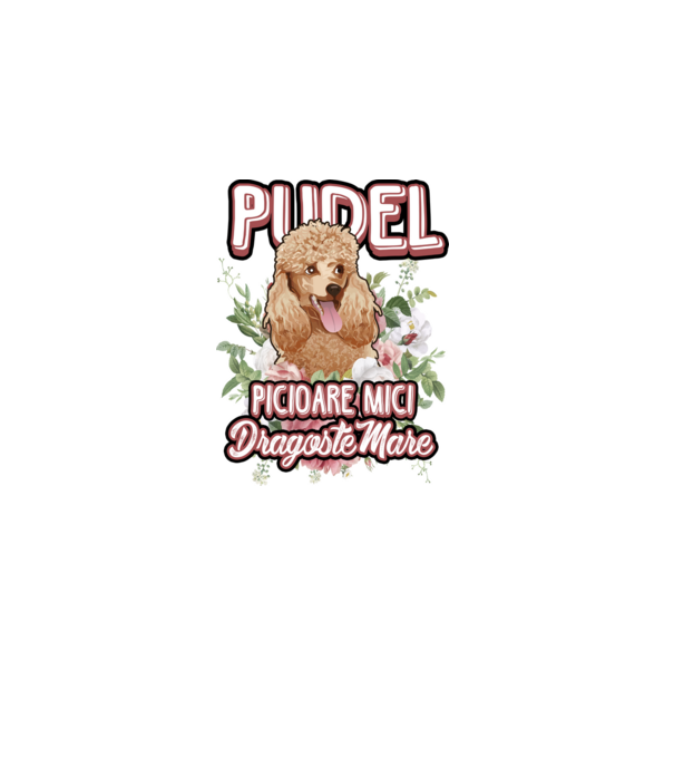 Pudel picioare mici dragoste mare model alb pe tricou