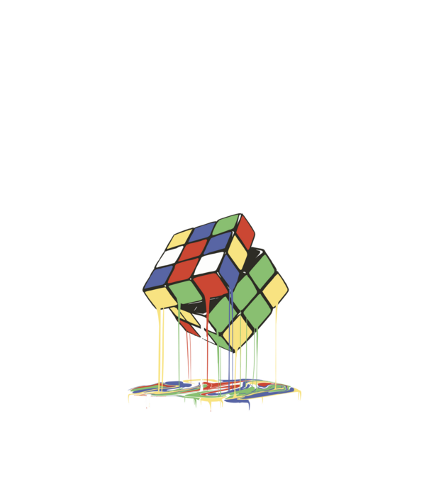 Melting Rubik cube model negru pe tricou
