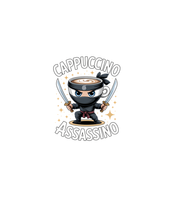 Cappuccino Assassino model negru pe tricou