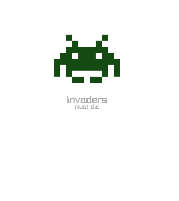 Invaders Must Die model alb pe tricou