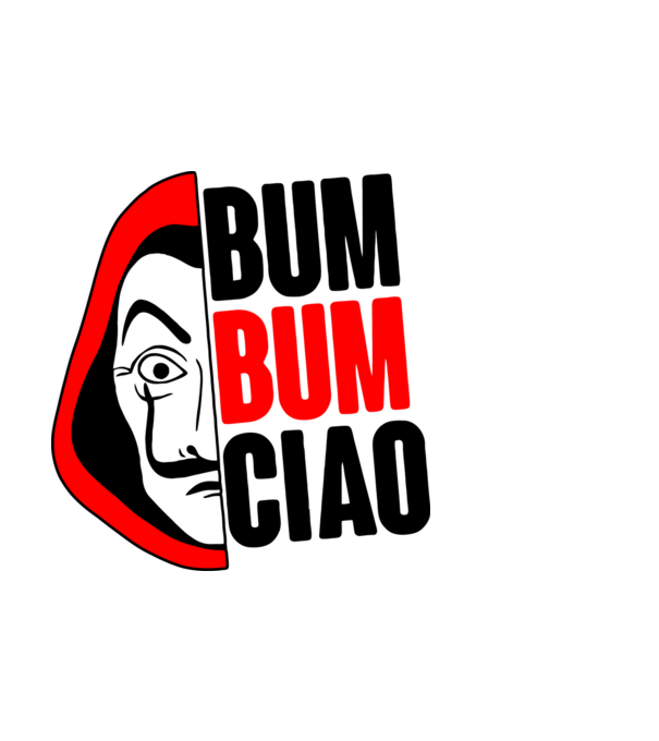 bumbum ciao money heist model albastru deschis pe tricou