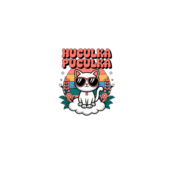 Huculka Puculka pisică 1 model alb pe tricou