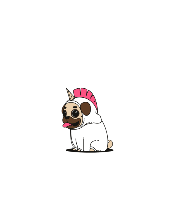 Pug Unicorn model albastru deschis pe tricou