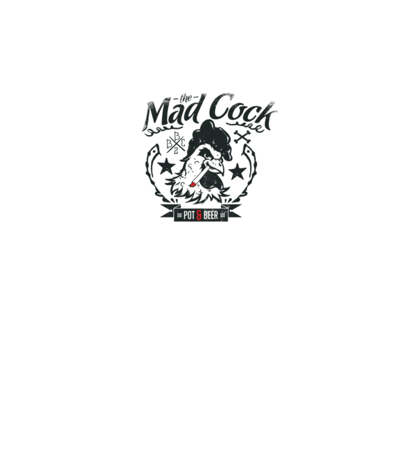 The Mad Cock model alb pe tricou
