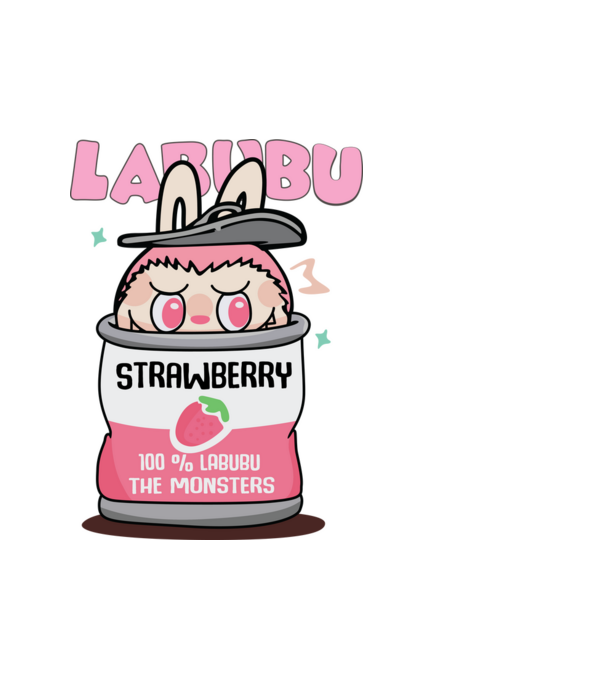 Strawberry Labubu model alb pe tricou