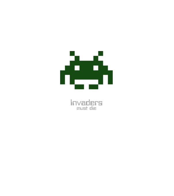 Invaders Must Die model alb pe tricou