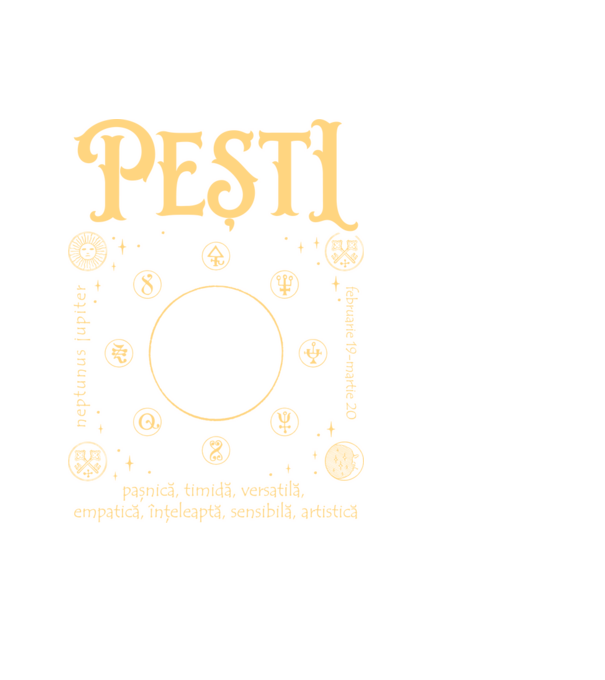 Zodiac femeie PEȘTI golden model negru pe tricou