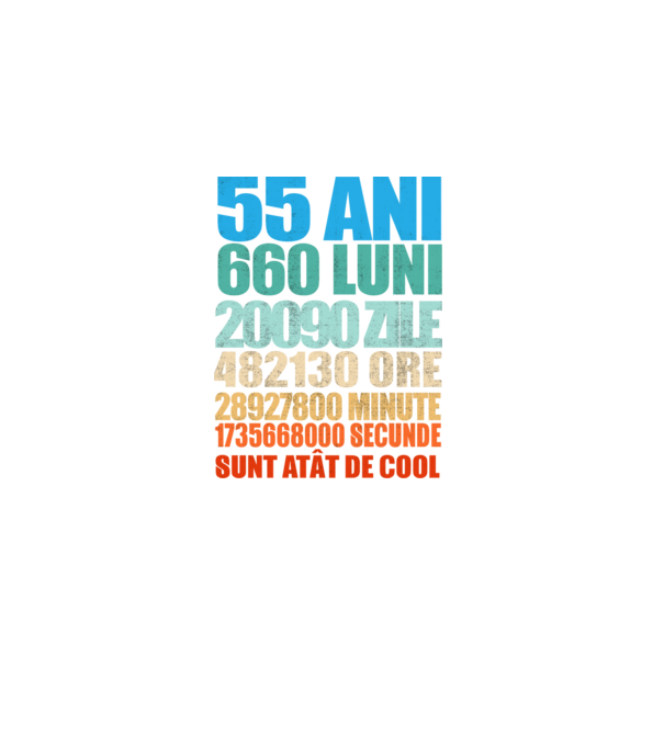 De 55 ani - luni - zile - ore - minute - secunde - sunt atât de cool model negru pe tricou