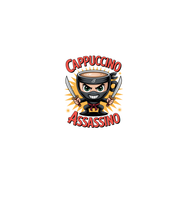 Cappuccino Assasino model negru pe tricou
