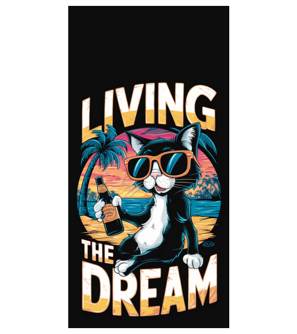 living the dream funny cat model negru pe tricou