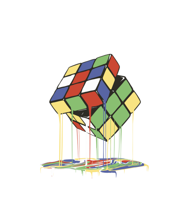 Melting Rubik cube model alb pe tricou