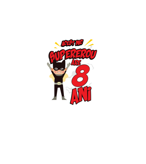 Acest mic supererou are 8 ani model negru pe tricou