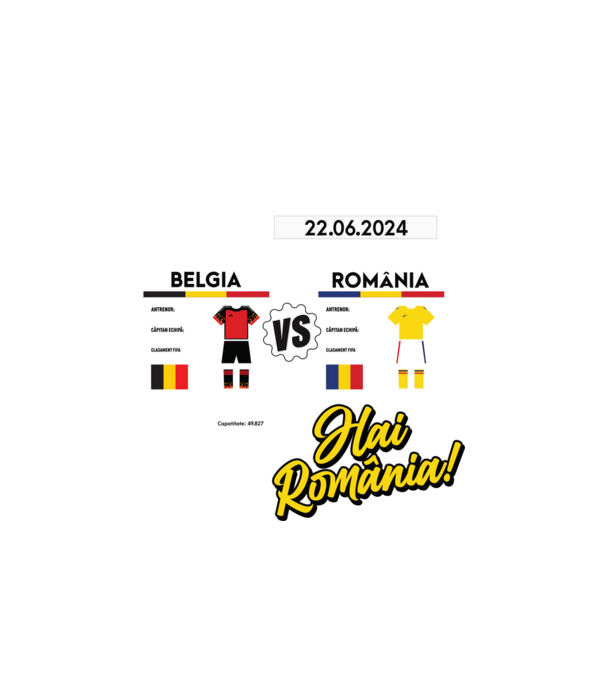 BEL-ROM euro 2024 calendar  model alb pe tricou