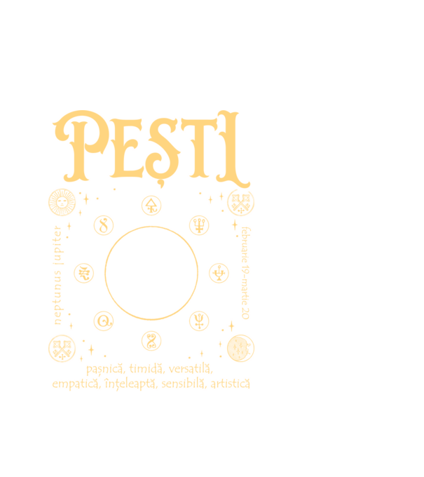 Zodiac femeie PEȘTI golden model alb pe tricou