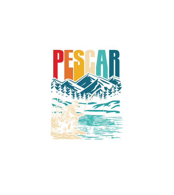 Pescar retro model negru pe tricou